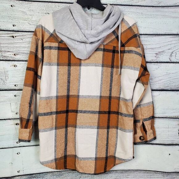 Reborn J Women’s Plaid Button Front Hoodie Flannel Shirt Jacket Size S - Picture 4 of 6